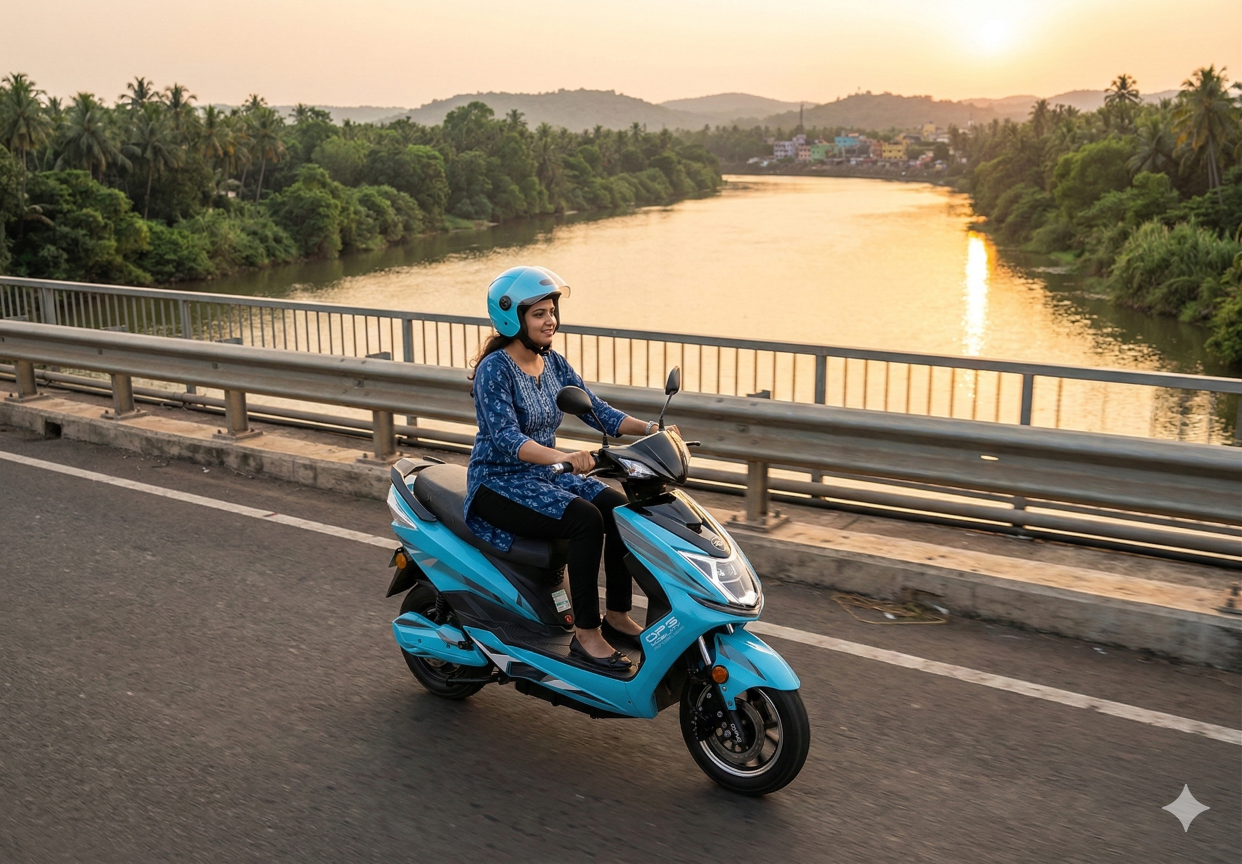 Electric scooter side view product photo on a clean background