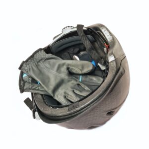 Scooter safety accessories bundle on white background (helmet and gloves)